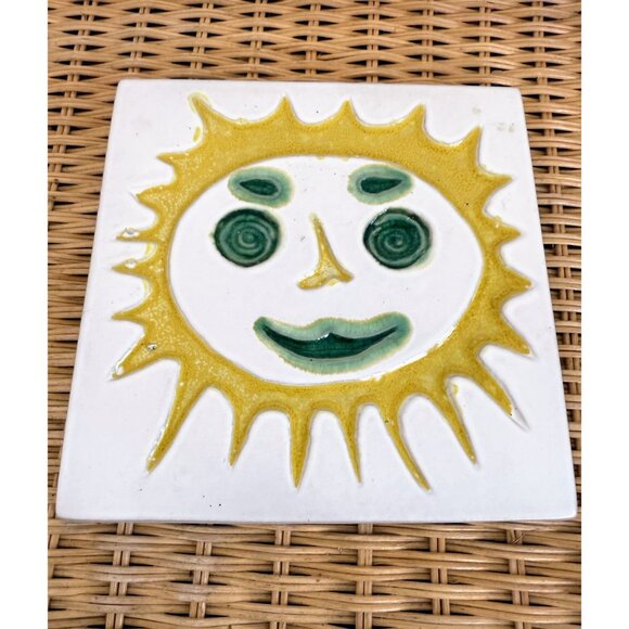 Vintage MCM Bennington Pottery David Gill Smiling Sun Tile Trivet - Picture 11 of 12